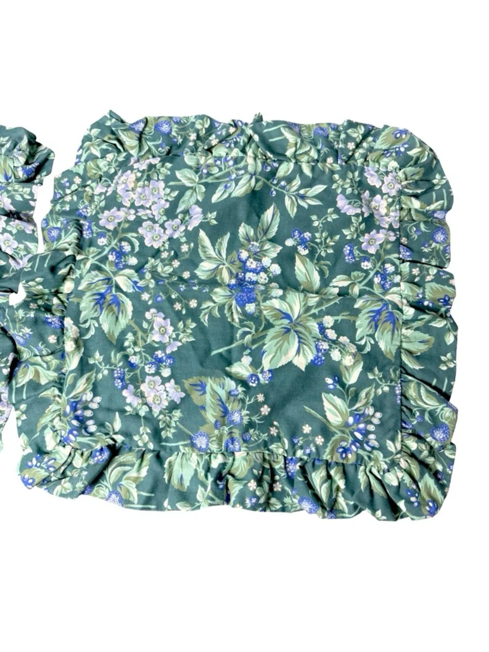 VTG Laura Ashley Pillow Covers 2 Bramble Berry Ruffled Throw Green Cottagecore
